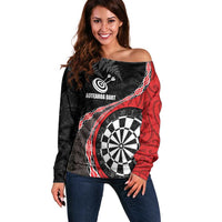 Personalised New Zealand Darts Off Shoulder Sweater Koru Tribal Tattoo and Silver Fern Maori Pattern Red Color LT03 Women Red - Polynesian Pride