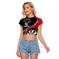 Personalised New Zealand Darts Raglan Cropped T Shirt Koru Tribal Tattoo and Silver Fern Maori Pattern Red Color LT03 Female Red - Polynesian Pride