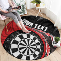 Personalised New Zealand Darts Round Carpet Koru Tribal Tattoo and Silver Fern Maori Pattern Red Color LT03 - Polynesian Pride