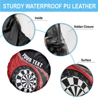 Personalised New Zealand Darts Spare Tire Cover Koru Tribal Tattoo and Silver Fern Maori Pattern Red Color LT03 - Polynesian Pride