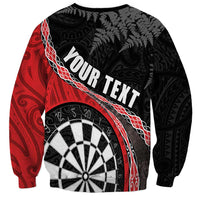Personalised New Zealand Darts Sweatshirt Koru Tribal Tattoo and Silver Fern Maori Pattern Red Color LT03 - Polynesian Pride