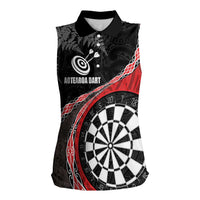 Personalised New Zealand Darts Women Sleeveless Polo Shirt - Koru Tribal Tattoo and Silver Fern Maori Pattern Red LT03 Female Red - Polynesian Pride