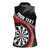 Personalised New Zealand Darts Women Sleeveless Polo Shirt - Koru Tribal Tattoo and Silver Fern Maori Pattern Red LT03 - Polynesian Pride