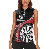 Personalised New Zealand Darts Women Sleeveless Polo Shirt - Koru Tribal Tattoo and Silver Fern Maori Pattern Red LT03 - Polynesian Pride