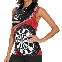 Personalised New Zealand Darts Women Sleeveless Polo Shirt - Koru Tribal Tattoo and Silver Fern Maori Pattern Red LT03 - Polynesian Pride