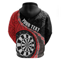 Personalised New Zealand Darts Zip Hoodie Koru Tribal Tattoo and Silver Fern Maori Pattern Red Color LT03 - Polynesian Pride