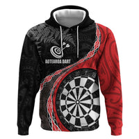 Personalised New Zealand Darts Zip Hoodie Koru Tribal Tattoo and Silver Fern Maori Pattern Red Color LT03 Pullover Hoodie Red - Polynesian Pride