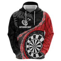 Personalised New Zealand Darts Zip Hoodie Koru Tribal Tattoo and Silver Fern Maori Pattern Red Color LT03 - Polynesian Pride