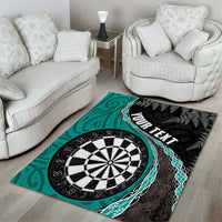 Personalised New Zealand Darts Area Rug Koru Tribal Tattoo and Silver Fern Maori Pattern Teal Color LT03 - Polynesian Pride