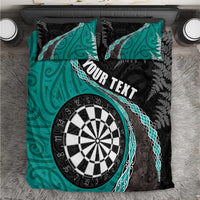 Personalised New Zealand Darts Bedding Set Koru Tribal Tattoo and Silver Fern Maori Pattern Teal Color LT03 Teal - Polynesian Pride