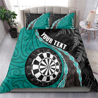 Personalised New Zealand Darts Bedding Set Koru Tribal Tattoo and Silver Fern Maori Pattern Teal Color LT03 - Polynesian Pride