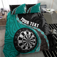 Personalised New Zealand Darts Bedding Set Koru Tribal Tattoo and Silver Fern Maori Pattern Teal Color LT03 - Polynesian Pride