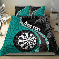 Personalised New Zealand Darts Bedding Set Koru Tribal Tattoo and Silver Fern Maori Pattern Teal Color LT03 - Polynesian Pride