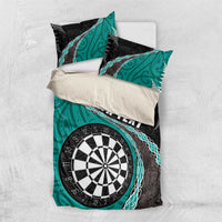 Personalised New Zealand Darts Bedding Set Koru Tribal Tattoo and Silver Fern Maori Pattern Teal Color LT03 US Twin 172cm x 218cm Teal - Polynesian Pride