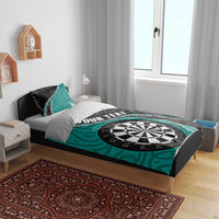 Personalised New Zealand Darts Bedding Set Koru Tribal Tattoo and Silver Fern Maori Pattern Teal Color LT03 - Polynesian Pride