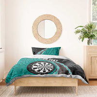 Personalised New Zealand Darts Bedding Set Koru Tribal Tattoo and Silver Fern Maori Pattern Teal Color LT03 - Polynesian Pride