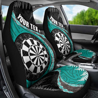 Personalised New Zealand Darts Car Seat Cover Koru Tribal Tattoo and Silver Fern Maori Pattern Teal Color LT03 - Polynesian Pride
