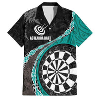 Personalised New Zealand Darts Family Matching Long Sleeve Bodycon Dress and Hawaiian Shirt Koru Tribal Tattoo and Silver Fern Maori Pattern Teal Color LT03 Dad's Shirt - Short Sleeve Teal - Polynesian Pride