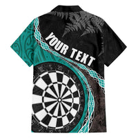 Personalised New Zealand Darts Family Matching Off The Shoulder Long Sleeve Dress and Hawaiian Shirt Koru Tribal Tattoo and Silver Fern Maori Pattern Teal Color LT03 - Polynesian Pride