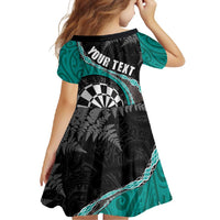 Personalised New Zealand Darts Family Matching Off Shoulder Maxi Dress and Hawaiian Shirt Koru Tribal Tattoo and Silver Fern Maori Pattern Teal Color LT03 - Polynesian Pride