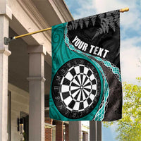 Personalised New Zealand Darts Garden Flag Koru Tribal Tattoo and Silver Fern Maori Pattern Teal Color LT03 House Flag Teal - Polynesian Pride