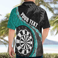 Personalised New Zealand Darts Hawaiian Shirt Koru Tribal Tattoo and Silver Fern Maori Pattern Teal Color LT03 - Polynesian Pride
