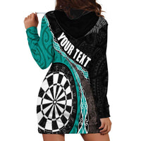 Personalised New Zealand Darts Hoodie Dress Koru Tribal Tattoo and Silver Fern Maori Pattern Teal Color LT03 - Polynesian Pride