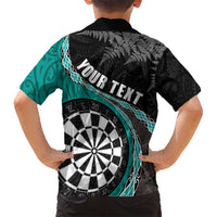Personalised New Zealand Darts Kid Hawaiian Shirt Koru Tribal Tattoo and Silver Fern Maori Pattern Teal Color LT03 - Polynesian Pride