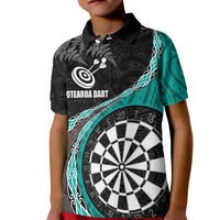 Personalised New Zealand Darts Kid Polo Shirt - Koru Tribal Tattoo and Silver Fern Maori Pattern Teal LT03 Kid Teal - Polynesian Pride