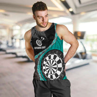 Personalised New Zealand Darts Men Tank Top Koru Tribal Tattoo and Silver Fern Maori Pattern Teal Color LT03 Teal - Polynesian Pride