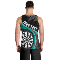 Personalised New Zealand Darts Men Tank Top Koru Tribal Tattoo and Silver Fern Maori Pattern Teal Color LT03 - Polynesian Pride