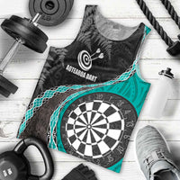 Personalised New Zealand Darts Men Tank Top Koru Tribal Tattoo and Silver Fern Maori Pattern Teal Color LT03 - Polynesian Pride