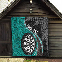 Personalised New Zealand Darts Quilt Koru Tribal Tattoo and Silver Fern Maori Pattern Teal Color LT03 - Polynesian Pride