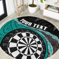 Personalised New Zealand Darts Round Carpet Koru Tribal Tattoo and Silver Fern Maori Pattern Teal Color LT03 Teal - Polynesian Pride
