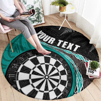 Personalised New Zealand Darts Round Carpet Koru Tribal Tattoo and Silver Fern Maori Pattern Teal Color LT03 - Polynesian Pride