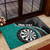 Personalised New Zealand Darts Rubber Doormat Koru Tribal Tattoo and Silver Fern Maori Pattern Teal Color LT03 - Polynesian Pride