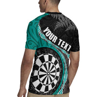 Personalised New Zealand Darts Rugby Jersey Koru Tribal Tattoo and Silver Fern Maori Pattern Teal Color LT03 - Polynesian Pride