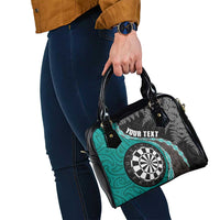 Personalised New Zealand Darts Shoulder Handbag Koru Tribal Tattoo and Silver Fern Maori Pattern Teal Color LT03 - Polynesian Pride