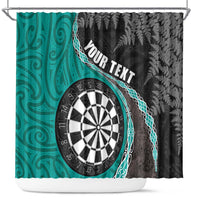 Personalised New Zealand Darts Shower Curtain Koru Tribal Tattoo and Silver Fern Maori Pattern Teal Color LT03 Teal - Polynesian Pride