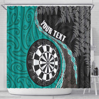 Personalised New Zealand Darts Shower Curtain Koru Tribal Tattoo and Silver Fern Maori Pattern Teal Color LT03 - Polynesian Pride