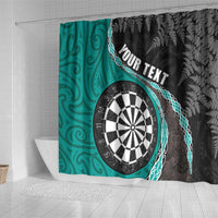 Personalised New Zealand Darts Shower Curtain Koru Tribal Tattoo and Silver Fern Maori Pattern Teal Color LT03 - Polynesian Pride