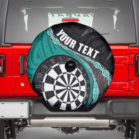 Personalised New Zealand Darts Spare Tire Cover Koru Tribal Tattoo and Silver Fern Maori Pattern Teal Color LT03 - Polynesian Pride
