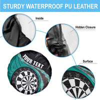 Personalised New Zealand Darts Spare Tire Cover Koru Tribal Tattoo and Silver Fern Maori Pattern Teal Color LT03 - Polynesian Pride