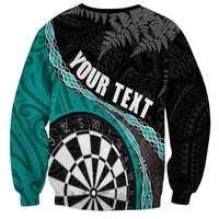 Personalised New Zealand Darts Sweatshirt Koru Tribal Tattoo and Silver Fern Maori Pattern Teal Color LT03 - Polynesian Pride