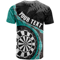 Personalised New Zealand Darts T Shirt Koru Tribal Tattoo and Silver Fern Maori Pattern Teal Color LT03 - Polynesian Pride