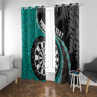 Personalised New Zealand Darts Window Curtain Koru Tribal Tattoo and Silver Fern Maori Pattern Teal Color LT03 With Grommets Teal - Polynesian Pride