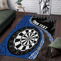 Personalised New Zealand Darts Area Rug Koru Tribal Tattoo and Silver Fern Maori Pattern Blue Color LT03 Blue - Polynesian Pride
