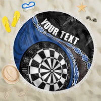 Personalised New Zealand Darts Beach Blanket Koru Tribal Tattoo and Silver Fern Maori Pattern Blue Color LT03 One Size 150cm Blue - Polynesian Pride