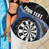 Personalised New Zealand Darts Beach Blanket Koru Tribal Tattoo and Silver Fern Maori Pattern Blue Color LT03 - Polynesian Pride