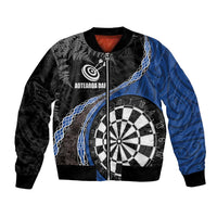 Personalised New Zealand Darts Bomber Jacket Koru Tribal Tattoo and Silver Fern Maori Pattern Blue Color LT03 Unisex Blue - Polynesian Pride